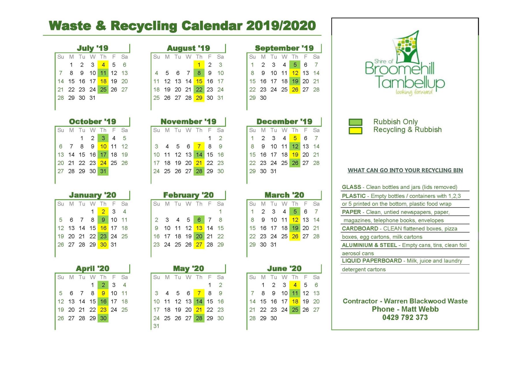 View the Waste & Recycling Calendar 2019/2020 