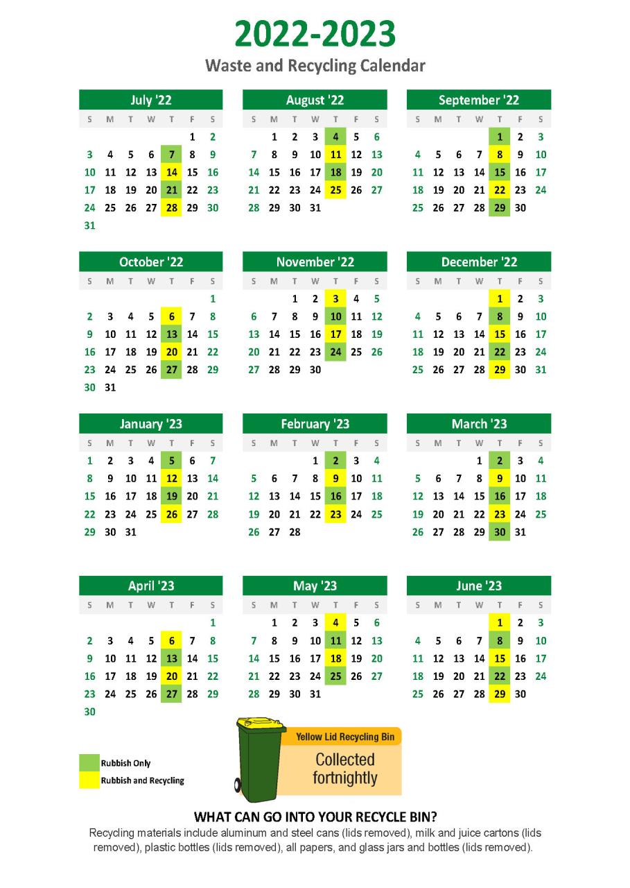 Waste and Recycling Collection Calendar » Shire of BroomehillTambellup