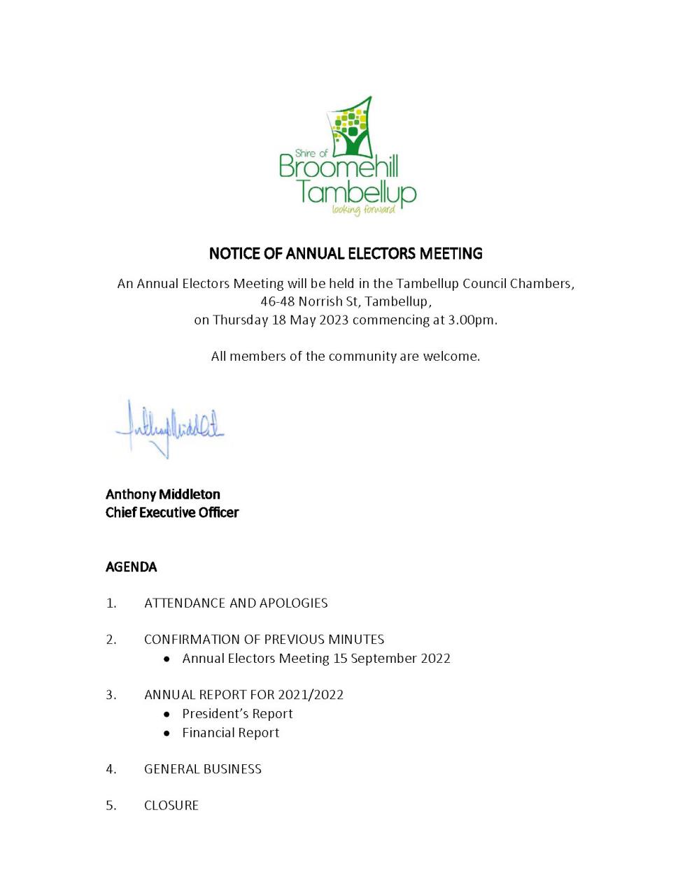 Notice of meeting and agenda