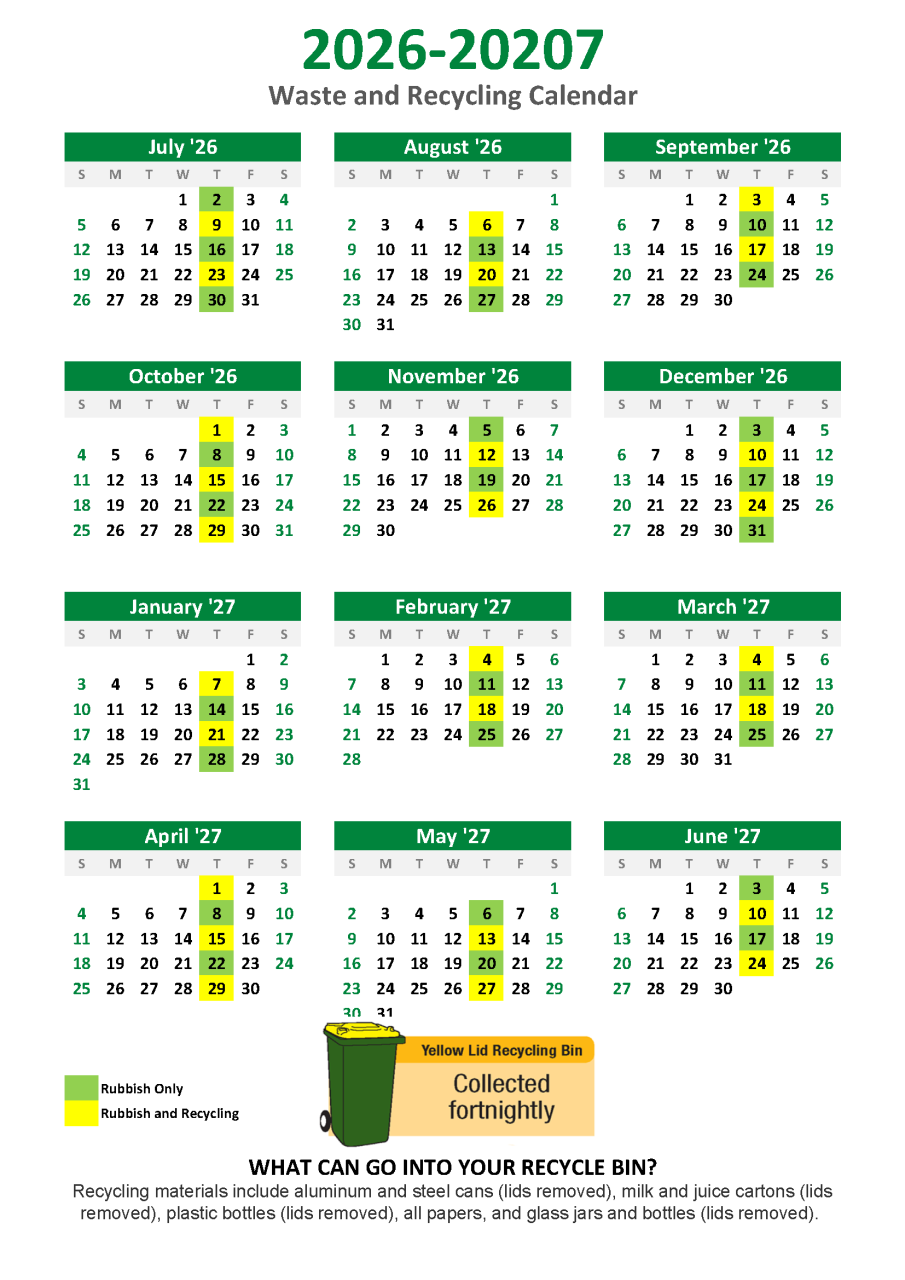 Waste and Recycling collection calendar 2026/2027