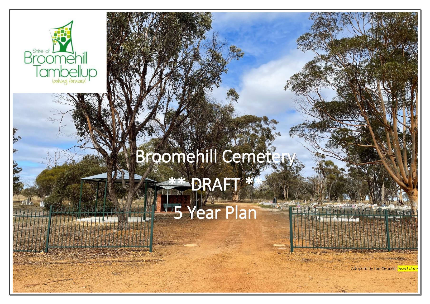 Cover page of Broomehill Cemetery Draft 5 Year Plan document