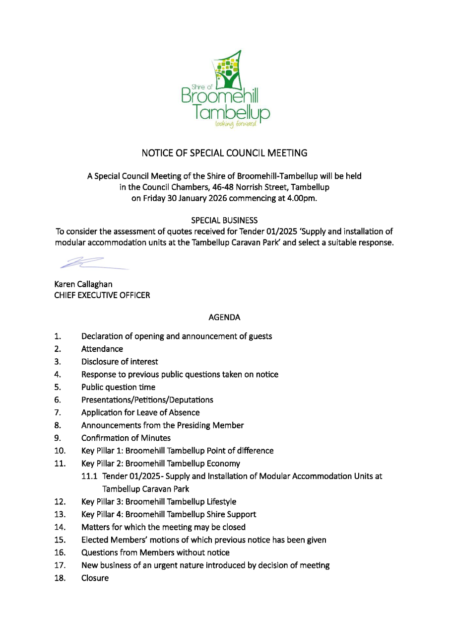 Notice of Special Council Meeting 30 January 2026