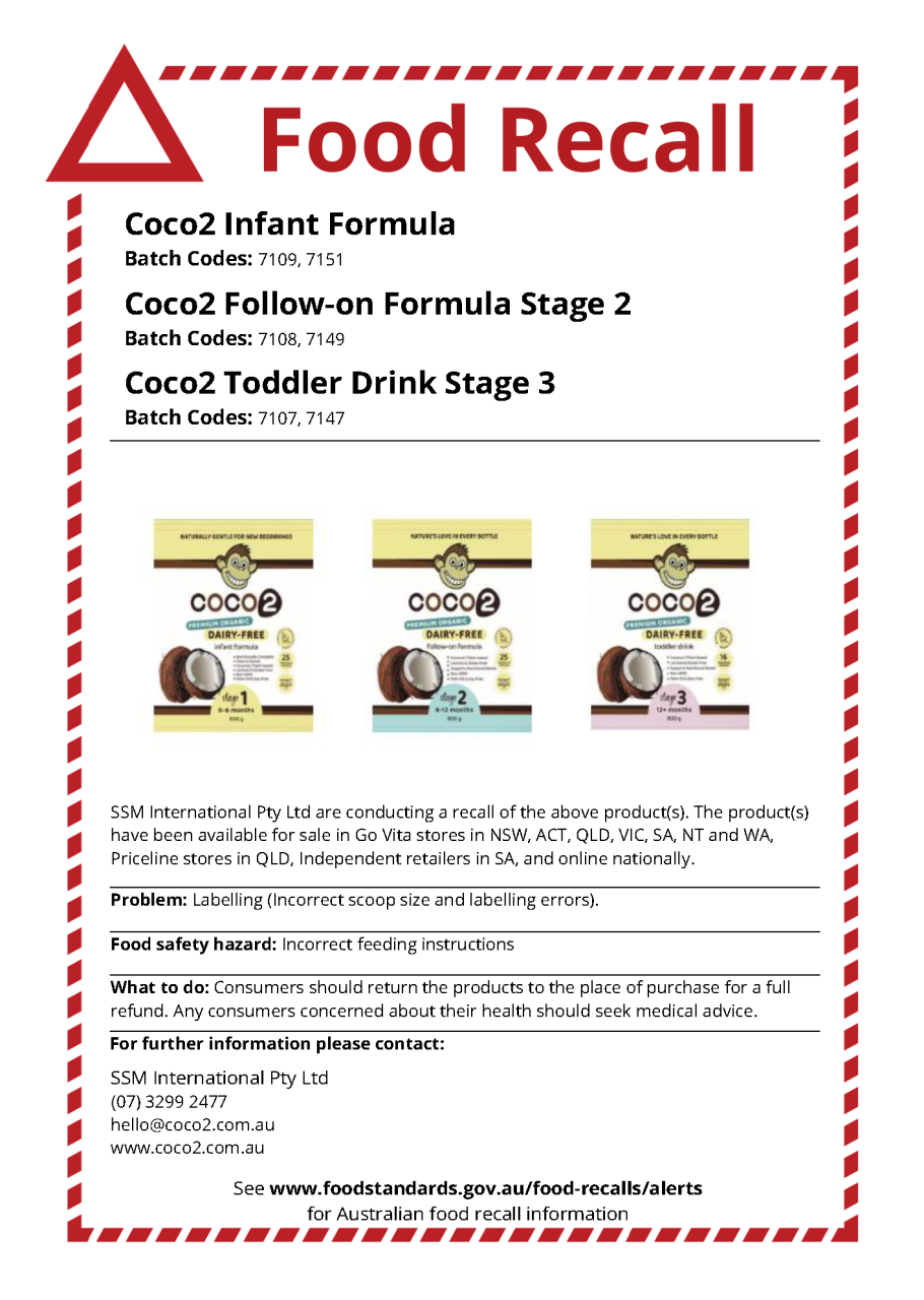 Food Recall - Coco Infants Formula updated