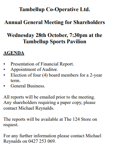 Tambellup Co-Operative Ltd AGM
