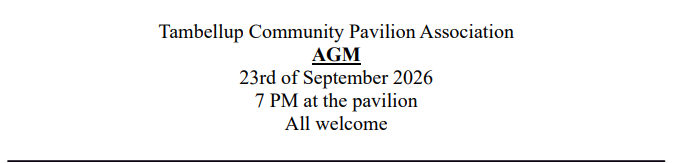 Tambellup Community Pavilion Association AGM