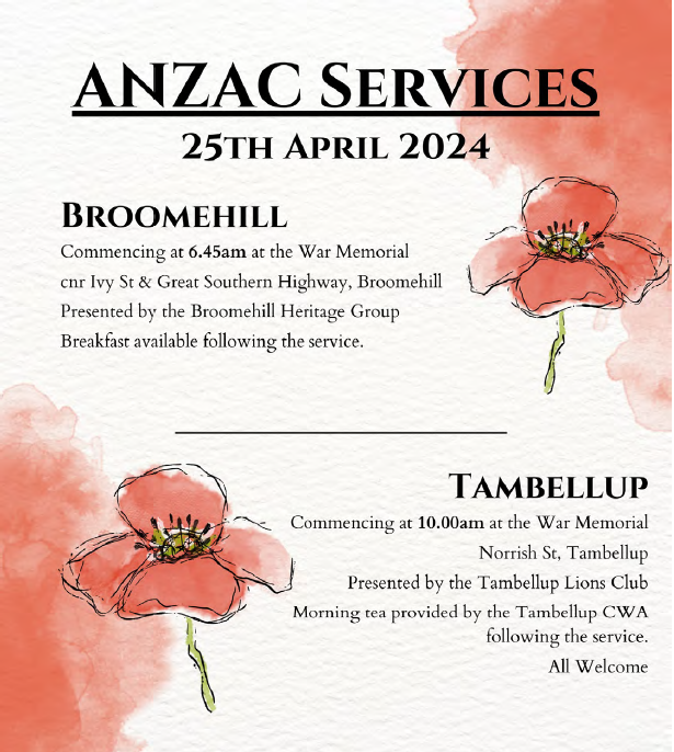 ANZAC Services 25th April 2024